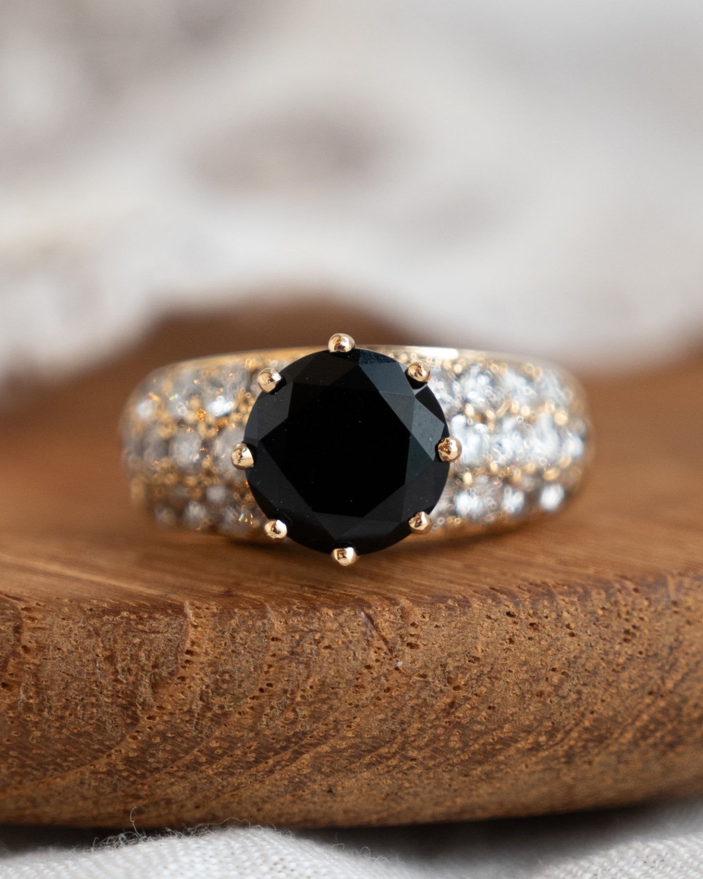 2.10 Black Onyx & Diamond Cocktail Ring in 18k