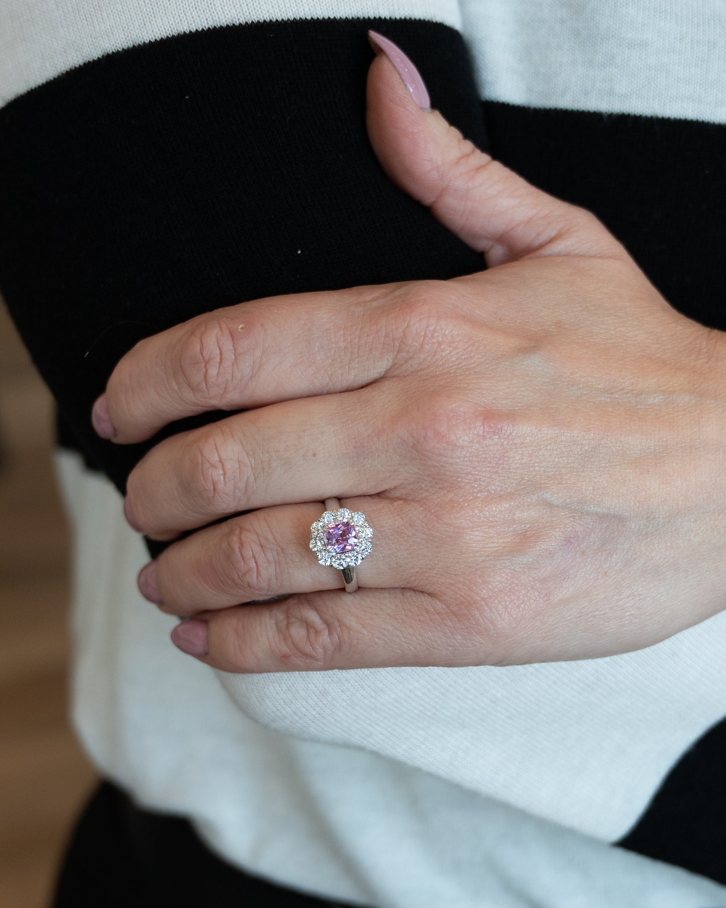 1.23 Cushion Pink Sapphire Engagement Ring Platinum