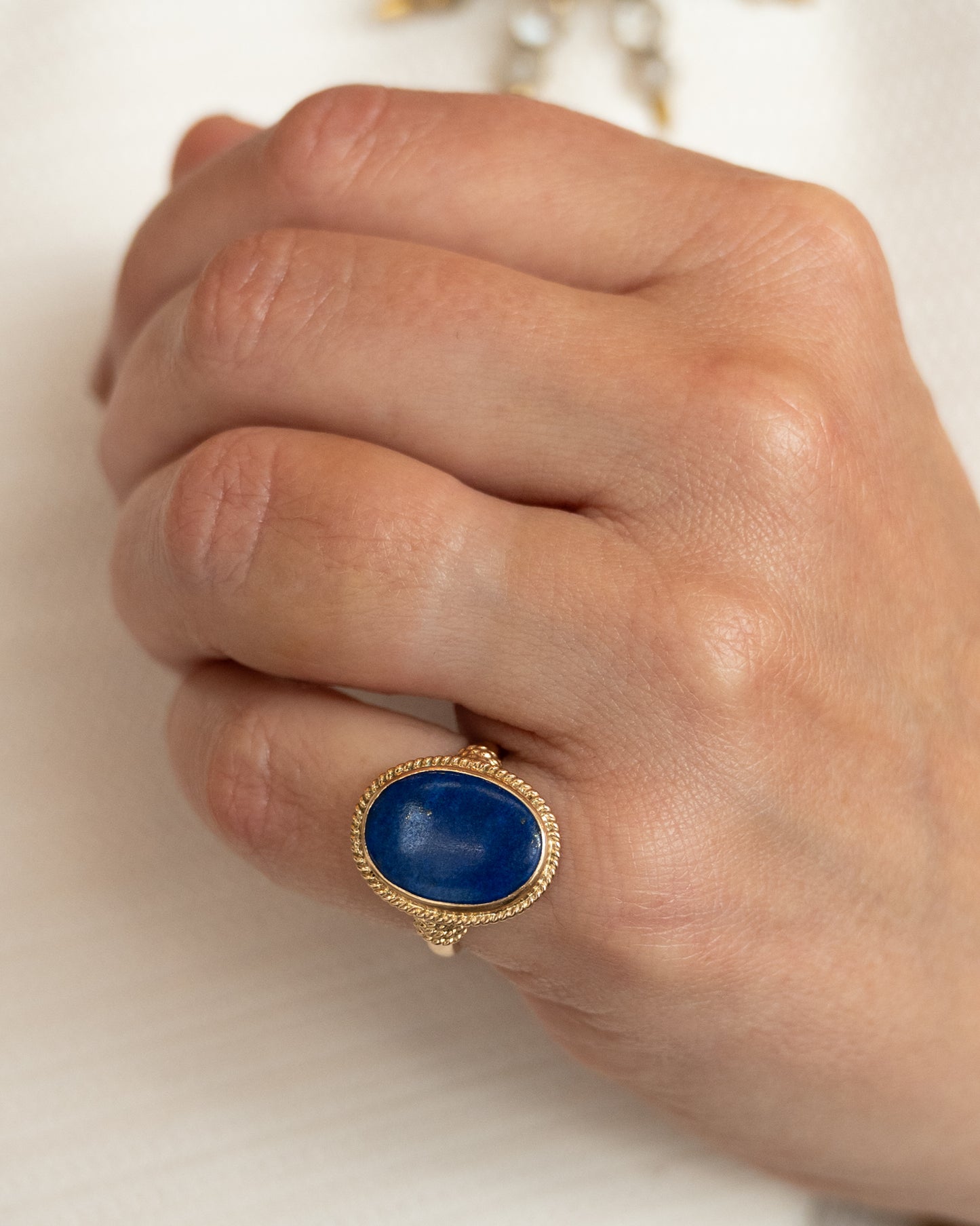 Vintage Cabochon Lapis Lazuli Cocktail Ring in 14k