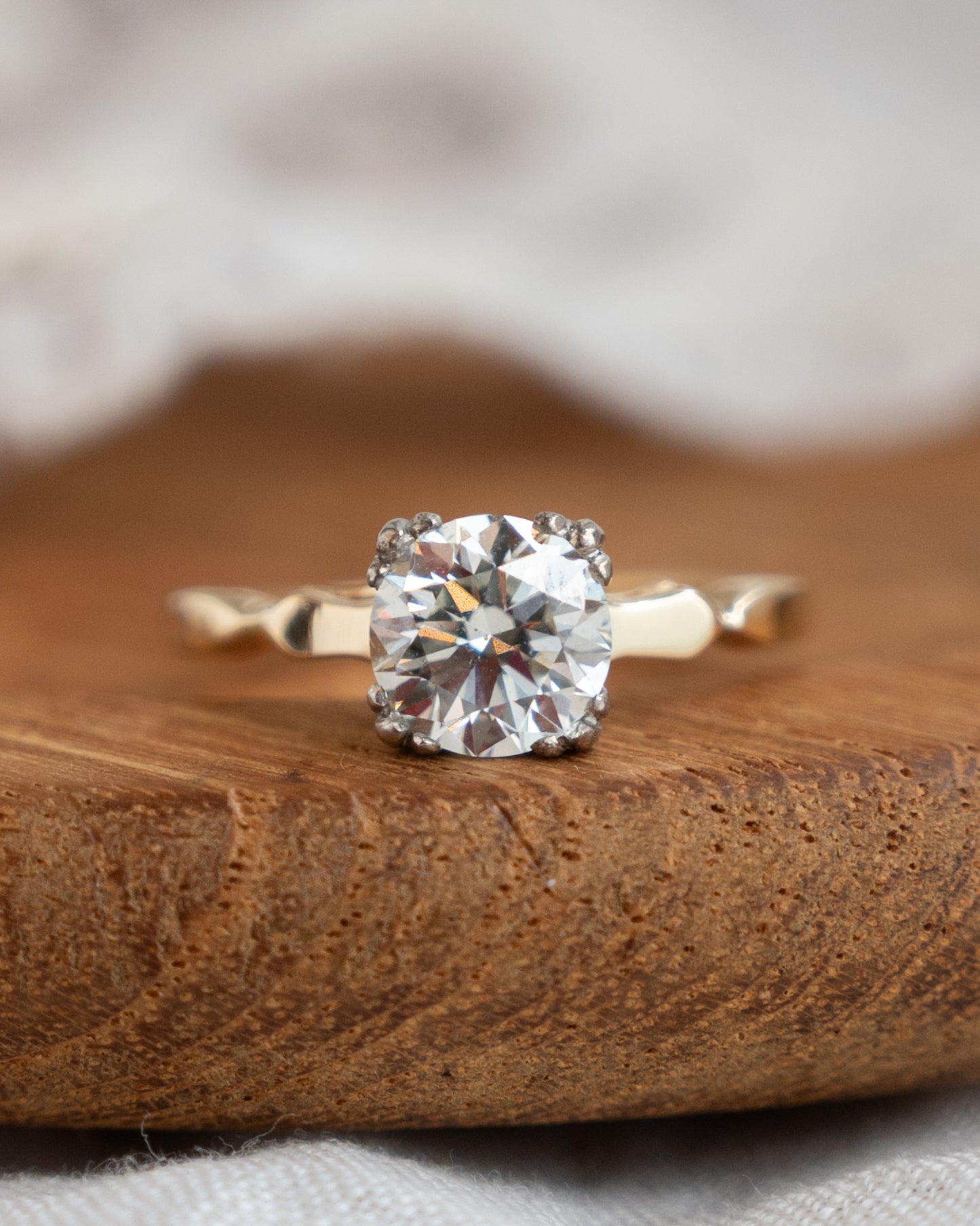 1.36 Vintage Retro Diamond Engagement Ring Two-Tone 14k