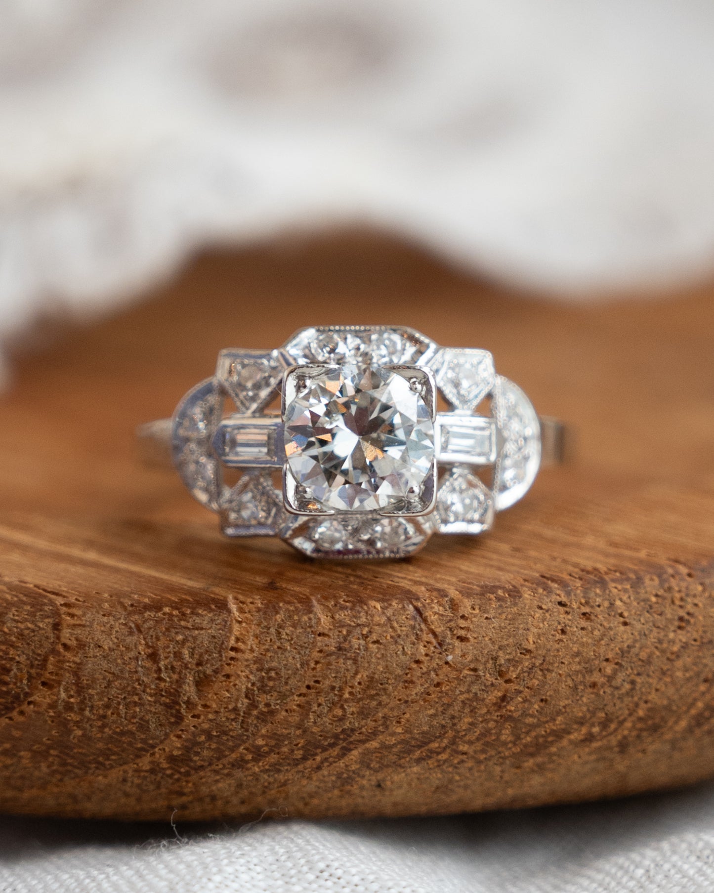 .89 Antique Old European Diamond Engagement Ring Platinum