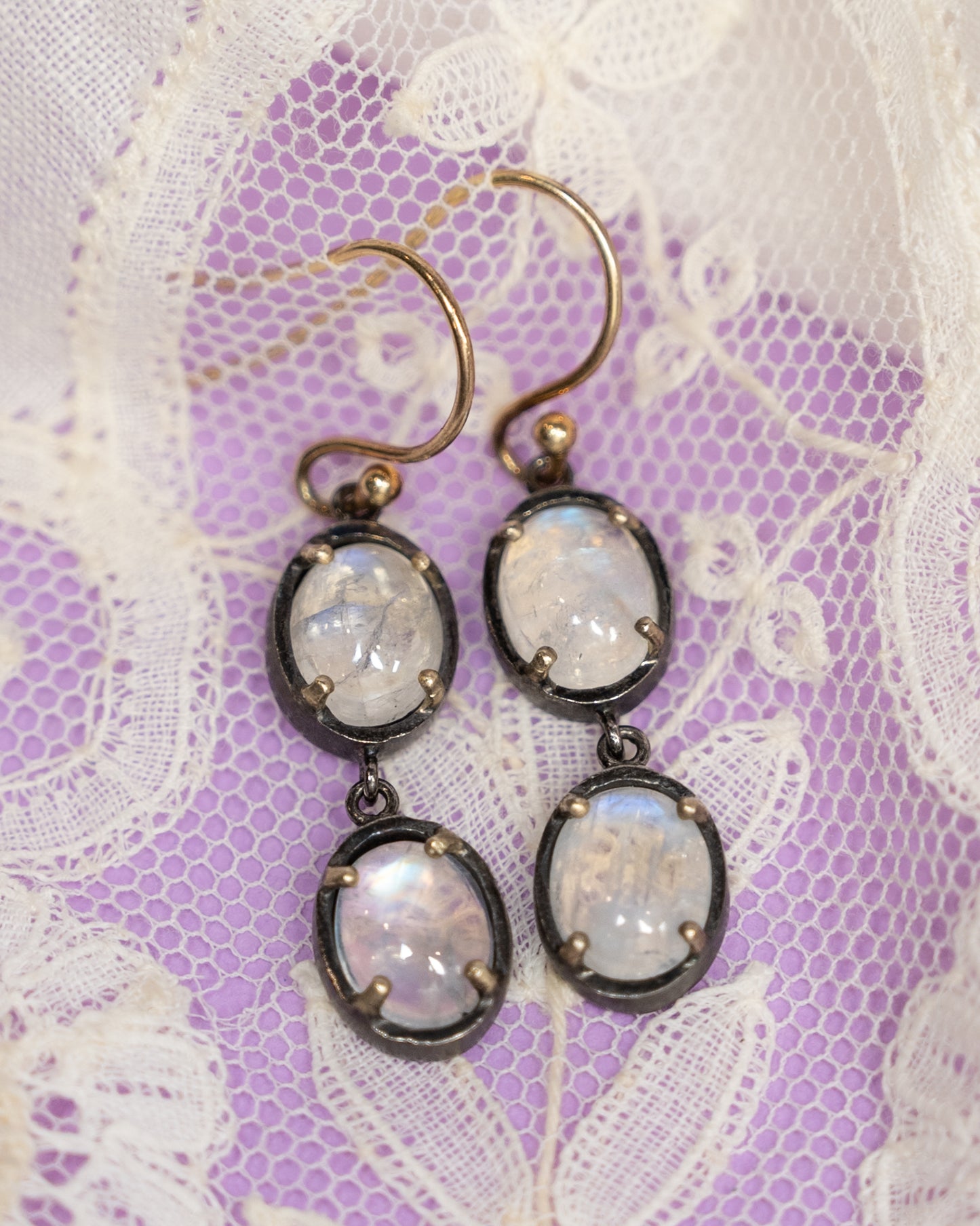 4.88 Cabochon Moonstone Earrings in 14k Yellow Gold
