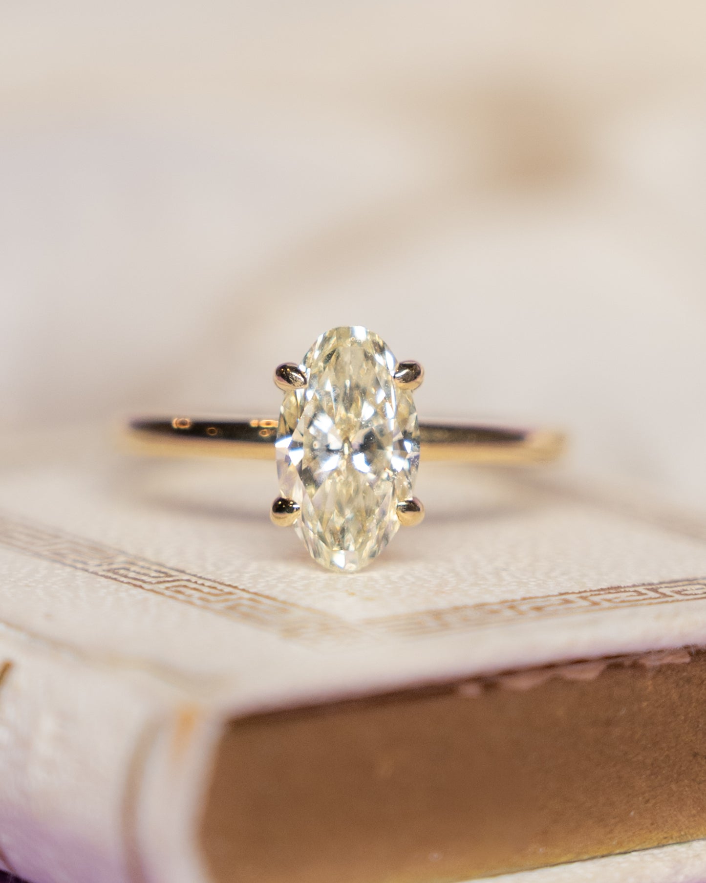 1.48 Antique Moval Diamond Engagement Ring in 14k