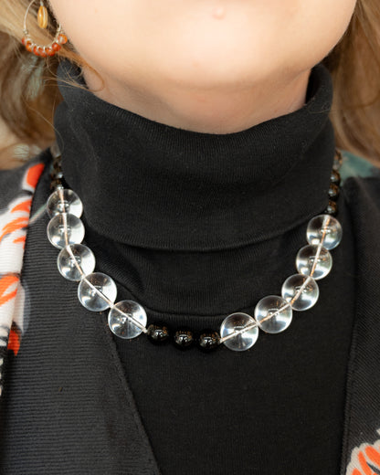 Onyx & Quartz Beaded Necklace in 14k Yellow Gold