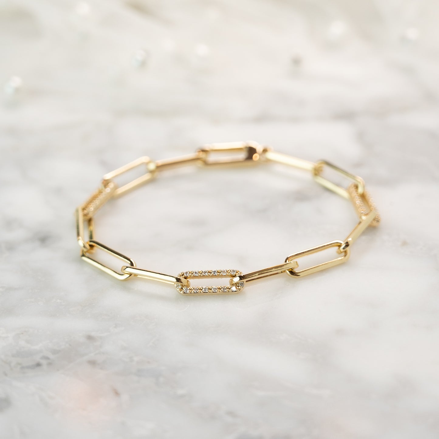 .75 Diamond Paperclip Bracelet in 14k Yellow Gold