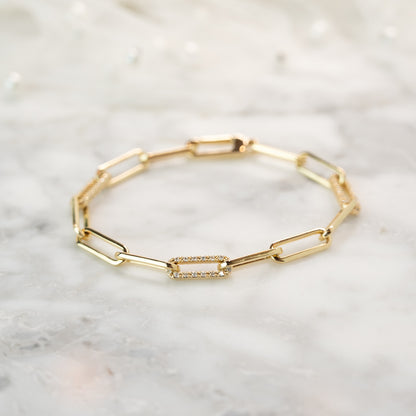 .75 Diamond Paperclip Bracelet in 14k Yellow Gold