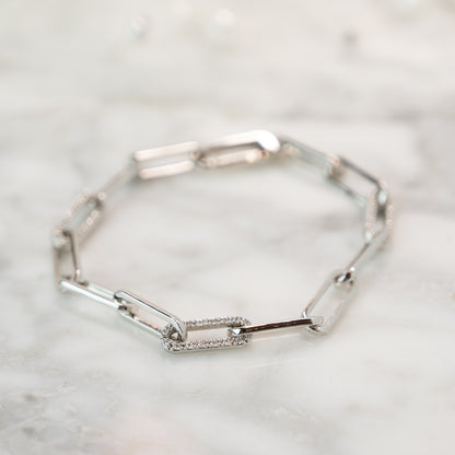 .75 Diamond Paperclip Bracelet in 14k White Gold