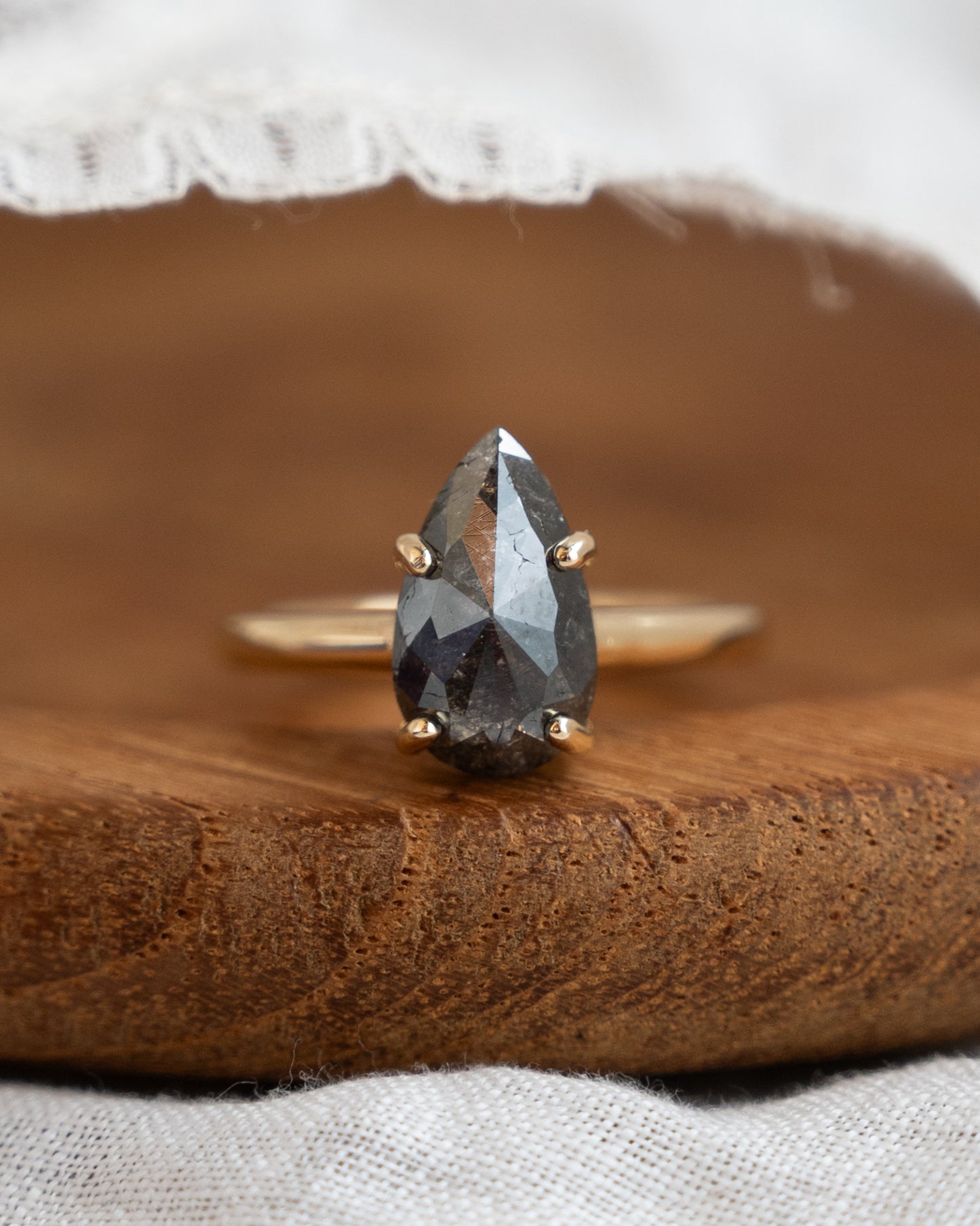 2.71 Pear Shaped Rose Cut Engagement Ring in 14k