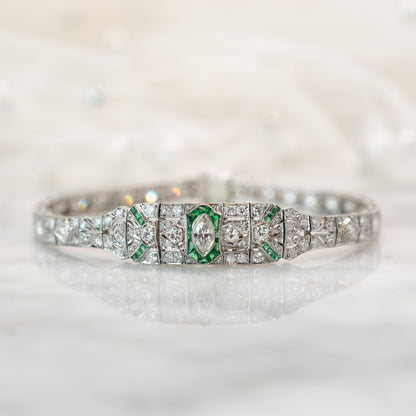 Vintage Art Deco Emerald & Diamond Bracelet in Platinum