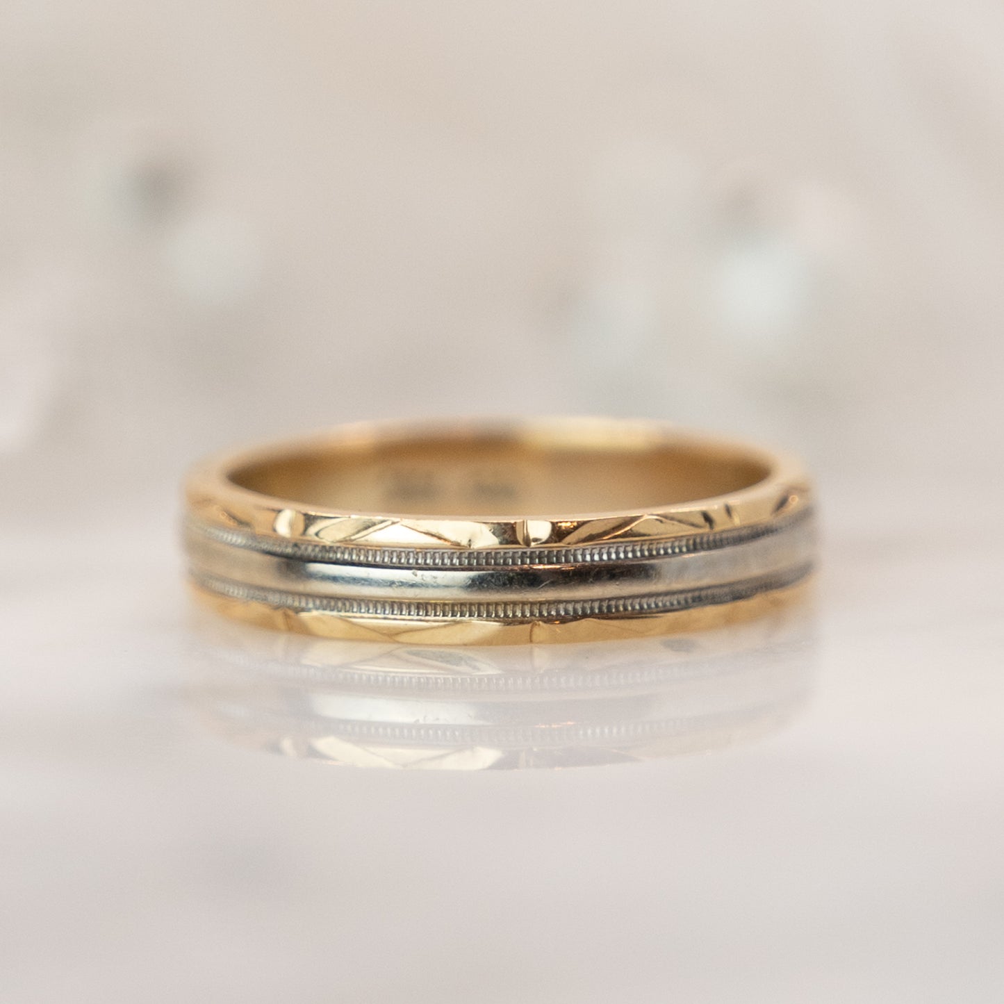 Vintage Mid-Century Two-Tone Wedding Band in 14k