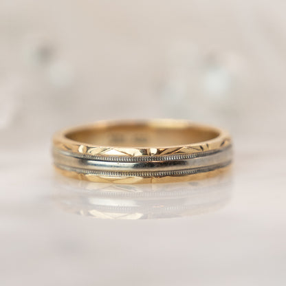 Vintage Mid-Century Two-Tone Wedding Band in 14k