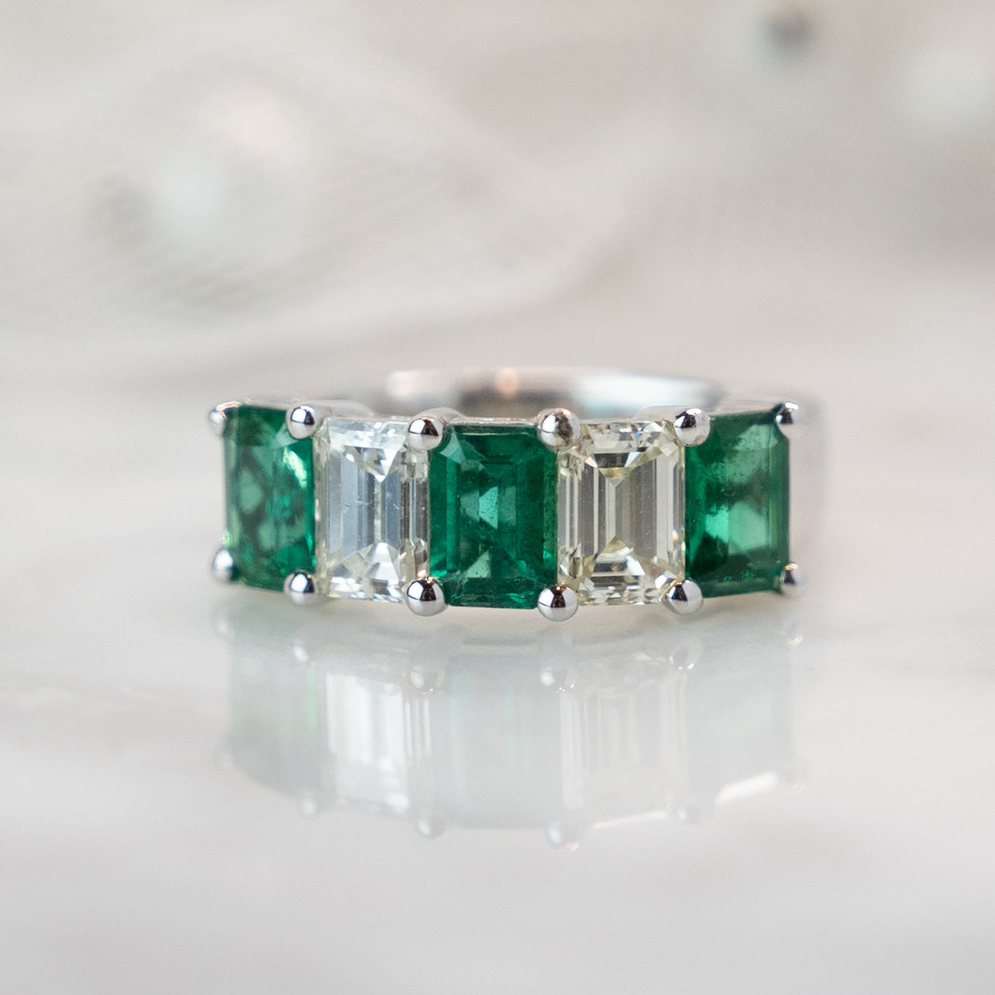 Emerald Cut Emerald & Diamond Band in 18k