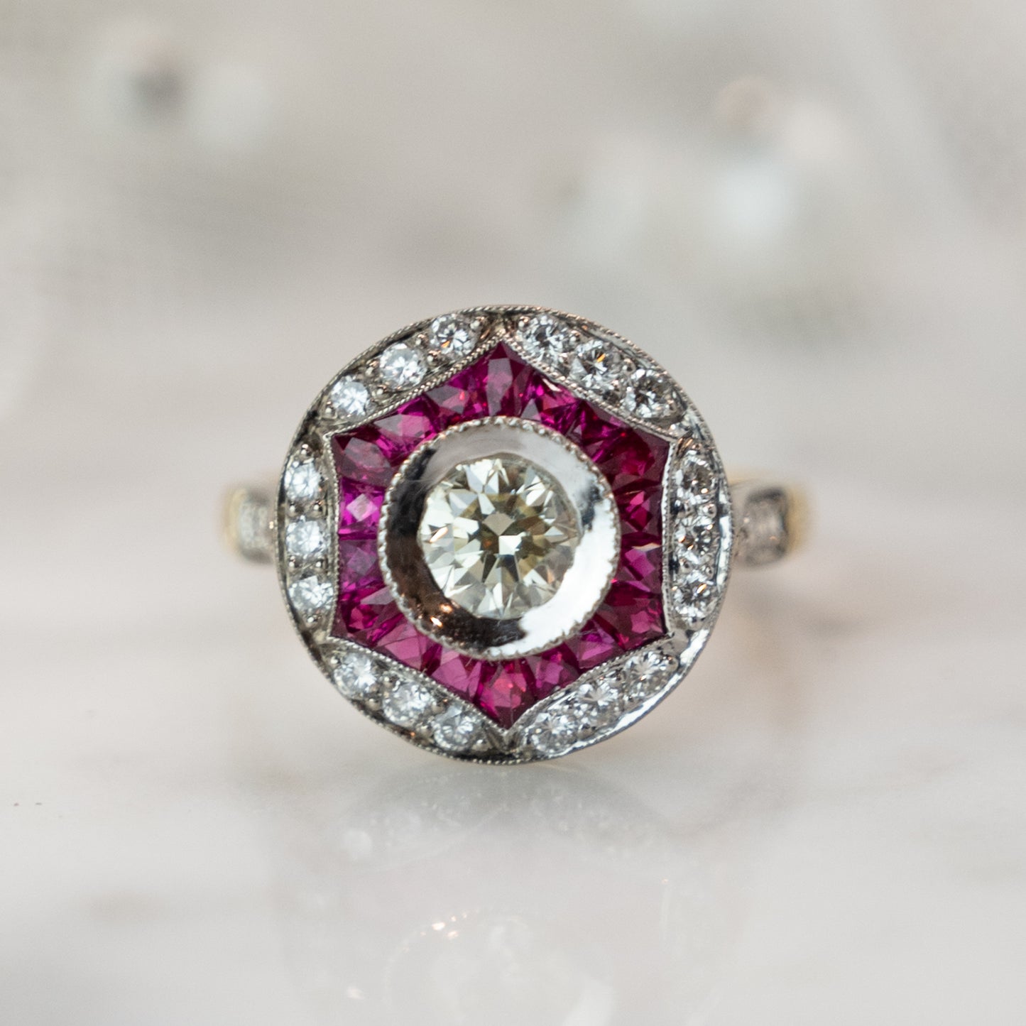 .76 Transitional Diamond & Ruby Cocktail Ring in 14k