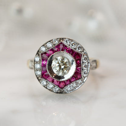 .76 Transitional Diamond & Ruby Cocktail Ring in 14k