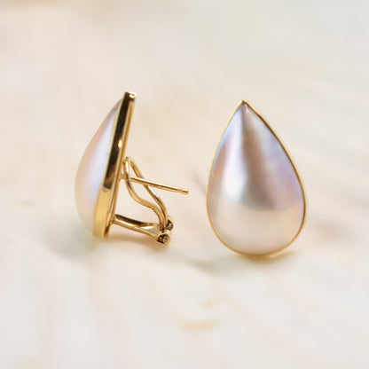 Pear Shaped Mabe Pearl Stud Earrings in 18k