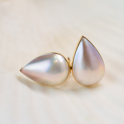 Pear Shaped Mabe Pearl Stud Earrings in 18k