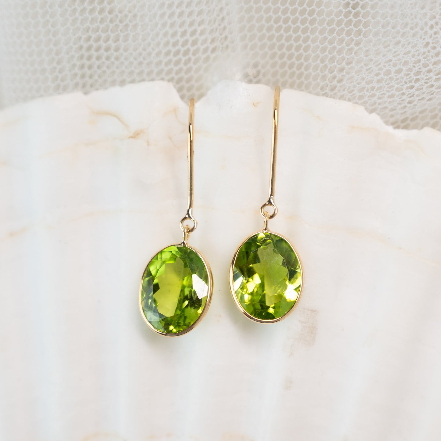 5.10 Oval Peridot Drop Earrings in 18k Yellow Gold
