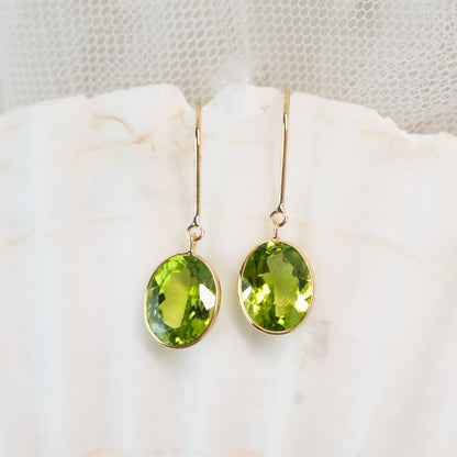 5.10 Oval Peridot Drop Earrings in 18k Yellow Gold