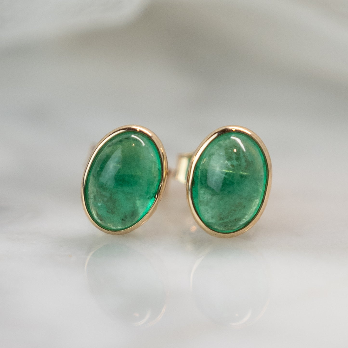 1.50 Cabochon Emerald Stud Earrings in 14k