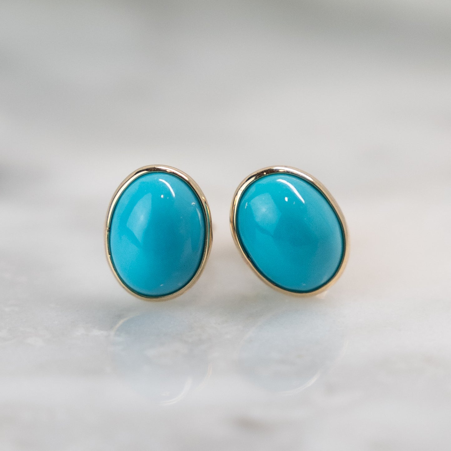 2.65 Cabochon Turquoise Stud Earrings in 14k