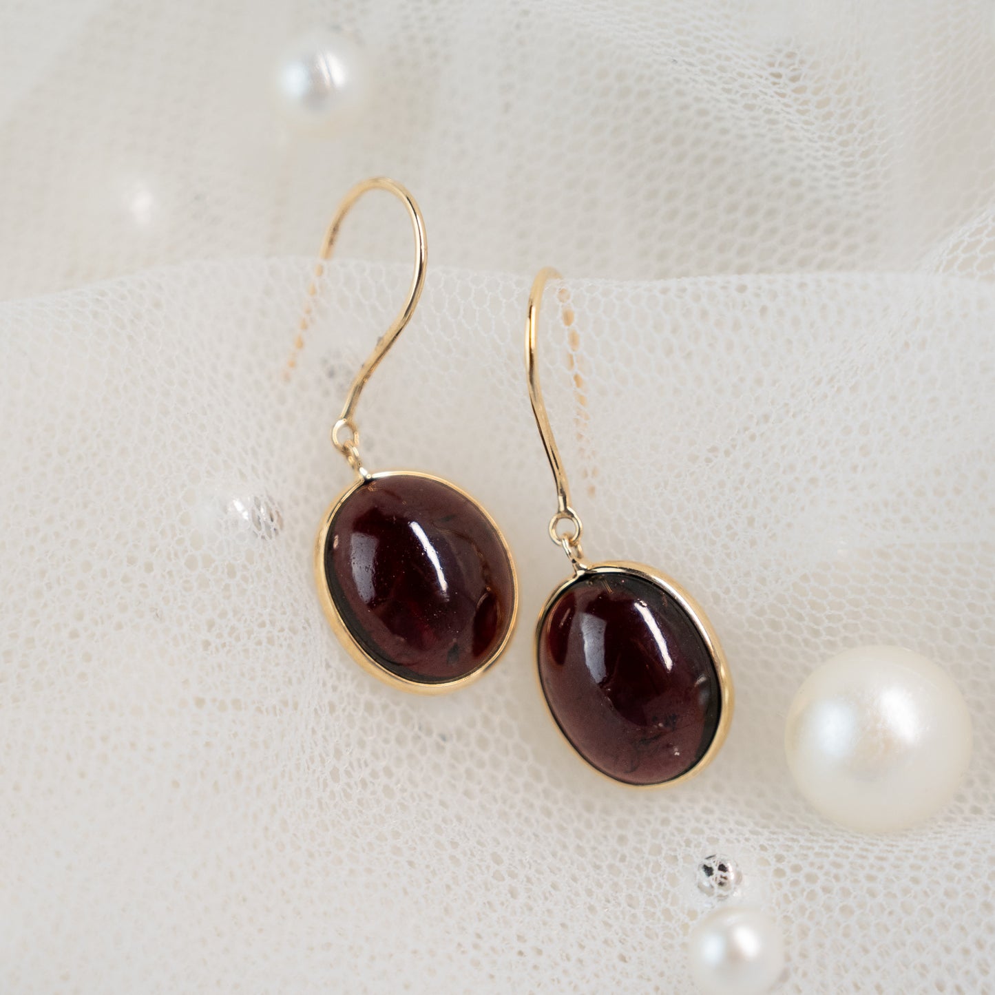 10.40 Cabochon Garnet Drop Earrings in 14k