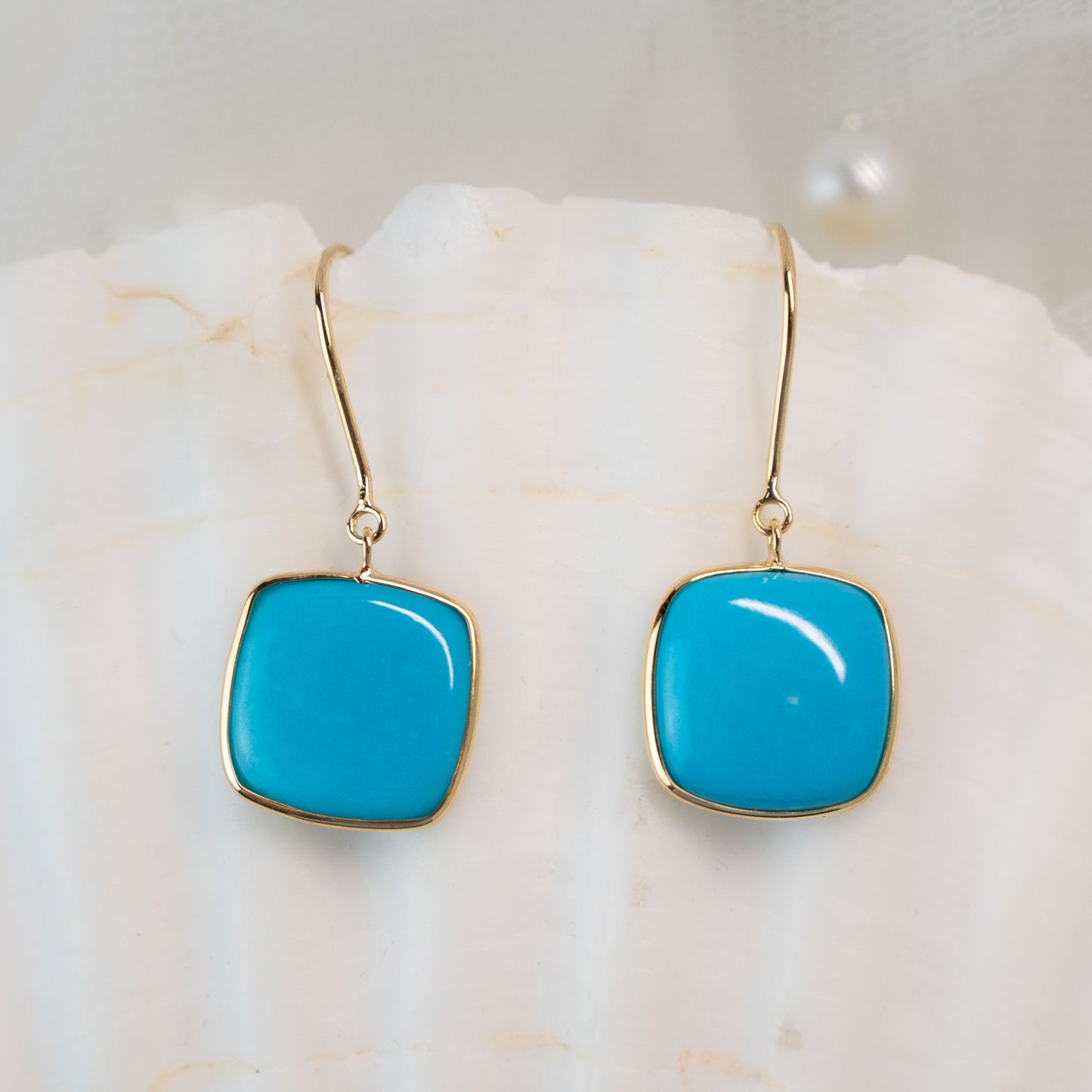 6.25 Cabochon Turquoise Drop Earrings in 18k