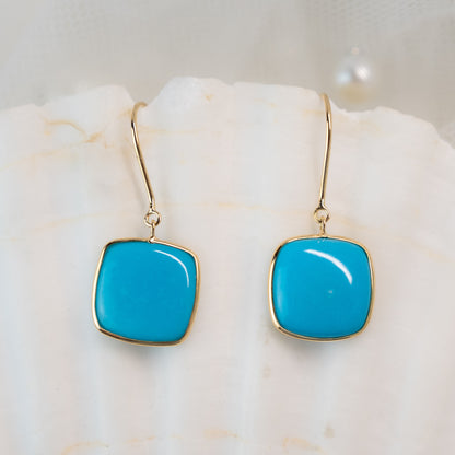 6.25 Cabochon Turquoise Drop Earrings in 18k