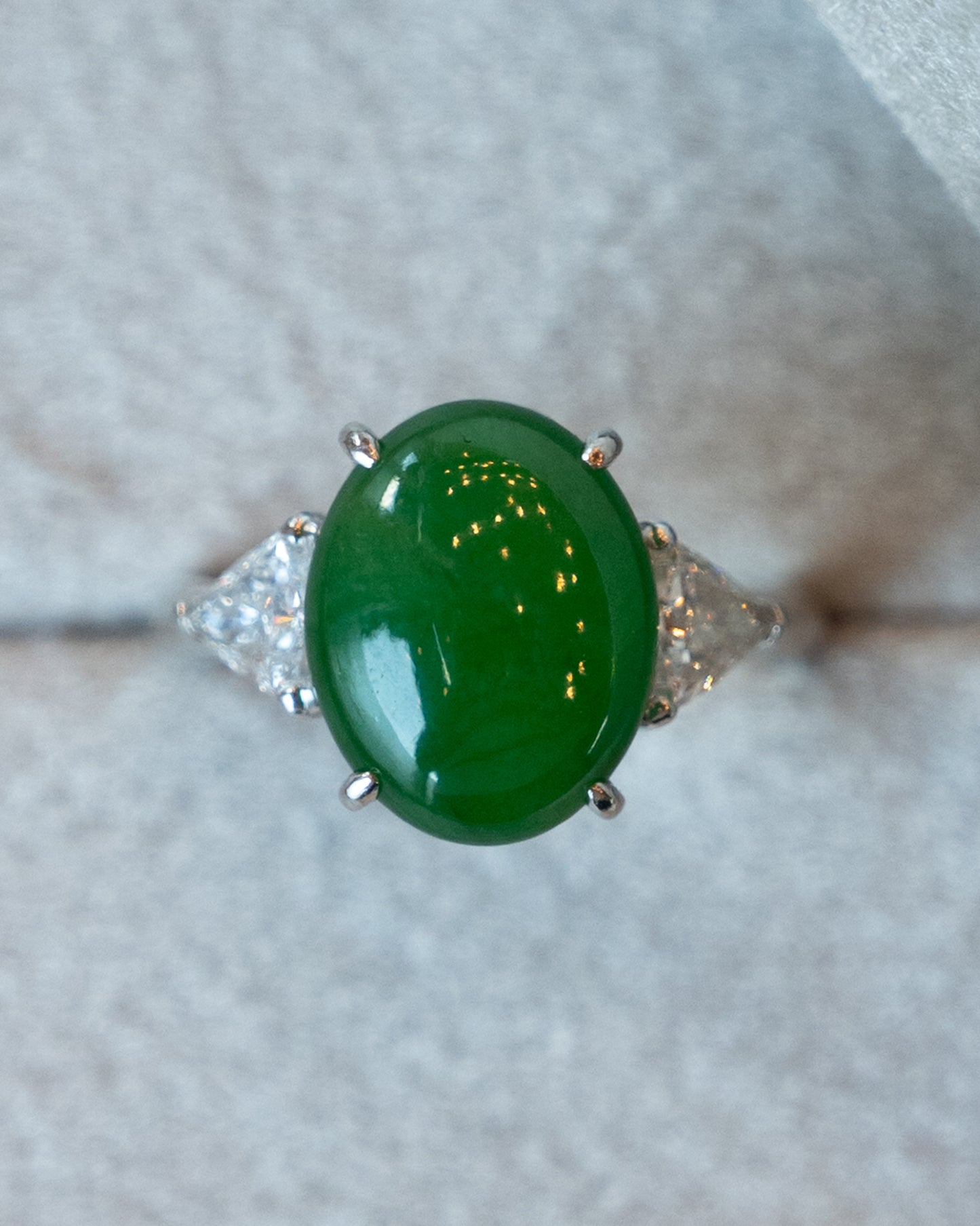 4.41 Cabochon Jadeite & Diamond Cocktail Ring Platinum