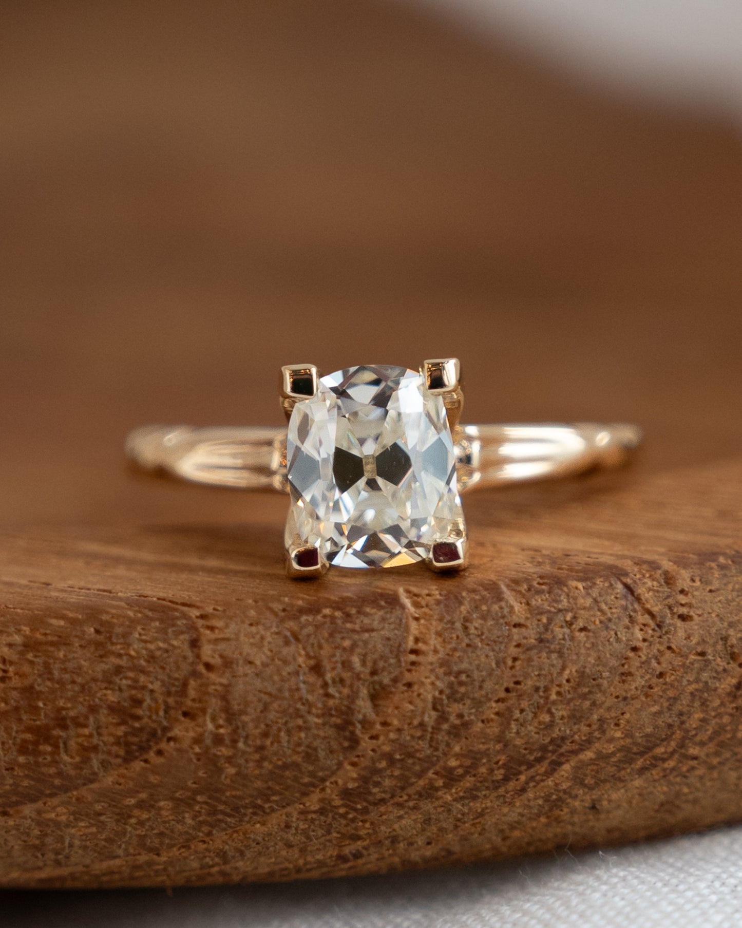 1.19 Vintage Old Mine Cushion Diamond Engagement Ring 14k