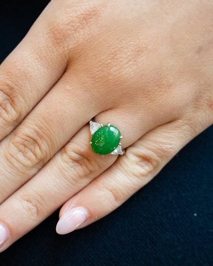 4.41 Cabochon Jadeite & Diamond Cocktail Ring Platinum