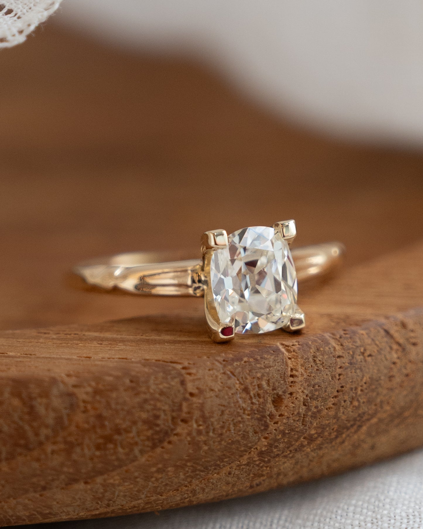 1.19 Vintage Old Mine Cushion Diamond Engagement Ring 14k