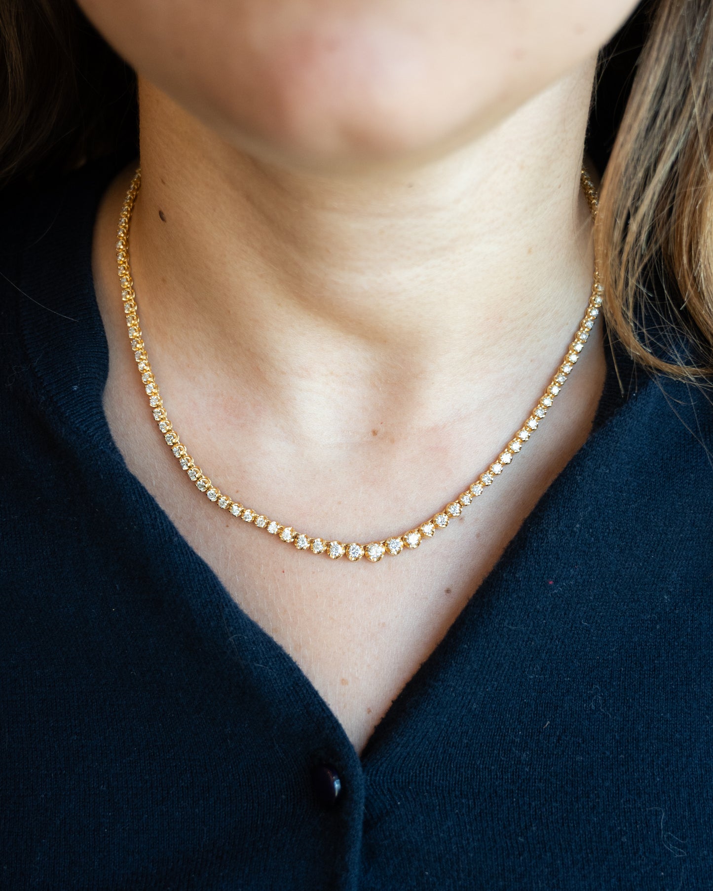 5 Carat Diamond Riviera Necklace in 18k Yellow Gold