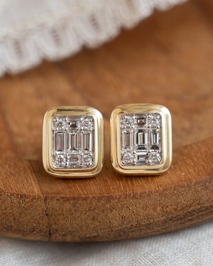 .99 Baguette & Round Diamond Stud Earrings in 14k