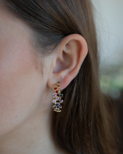 6.15 Multi-Gemstone Bezel Hoop Earrings in 14k