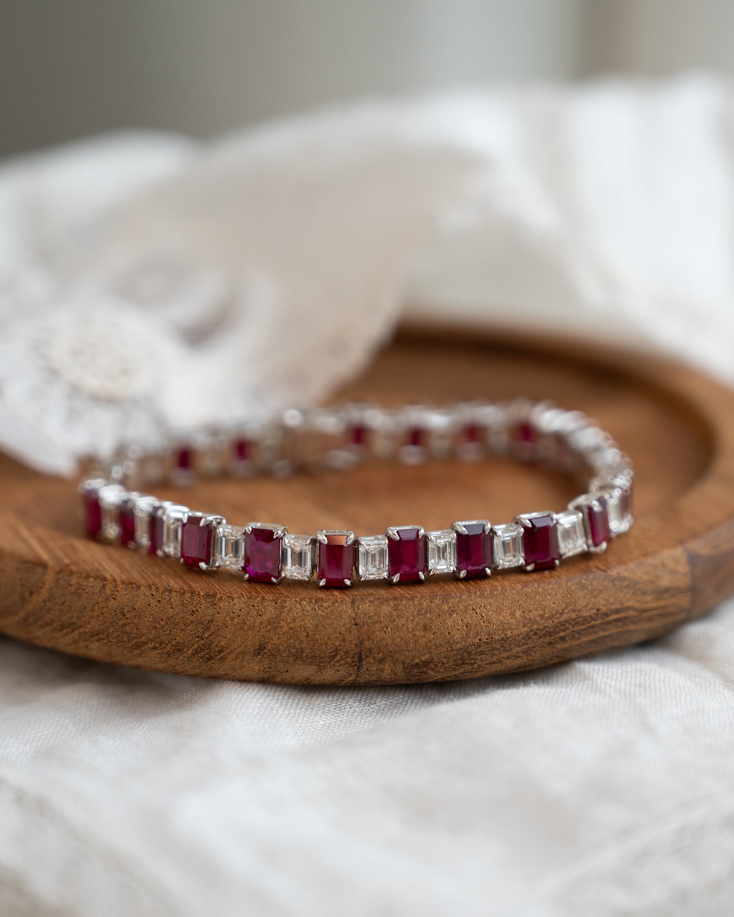 7.23 Ruby & Diamond Bracelet in 18k White Gold