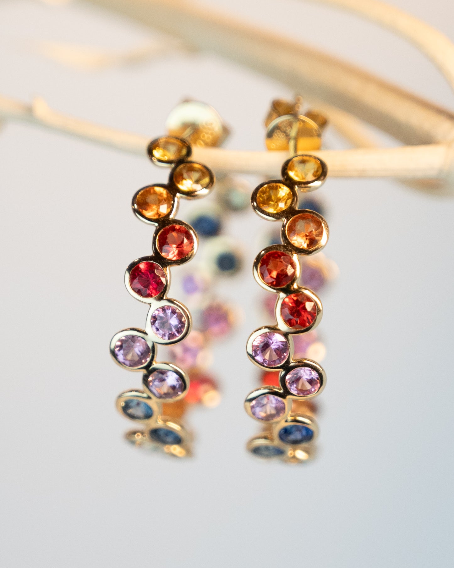 6.15 Multi-Gemstone Bezel Hoop Earrings in 14k