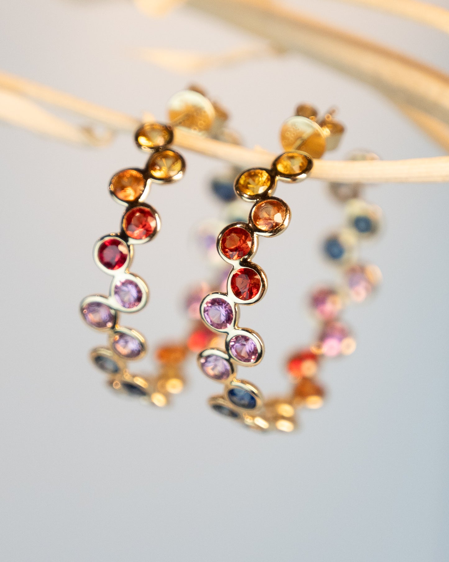 6.15 Multi-Gemstone Bezel Hoop Earrings in 14k