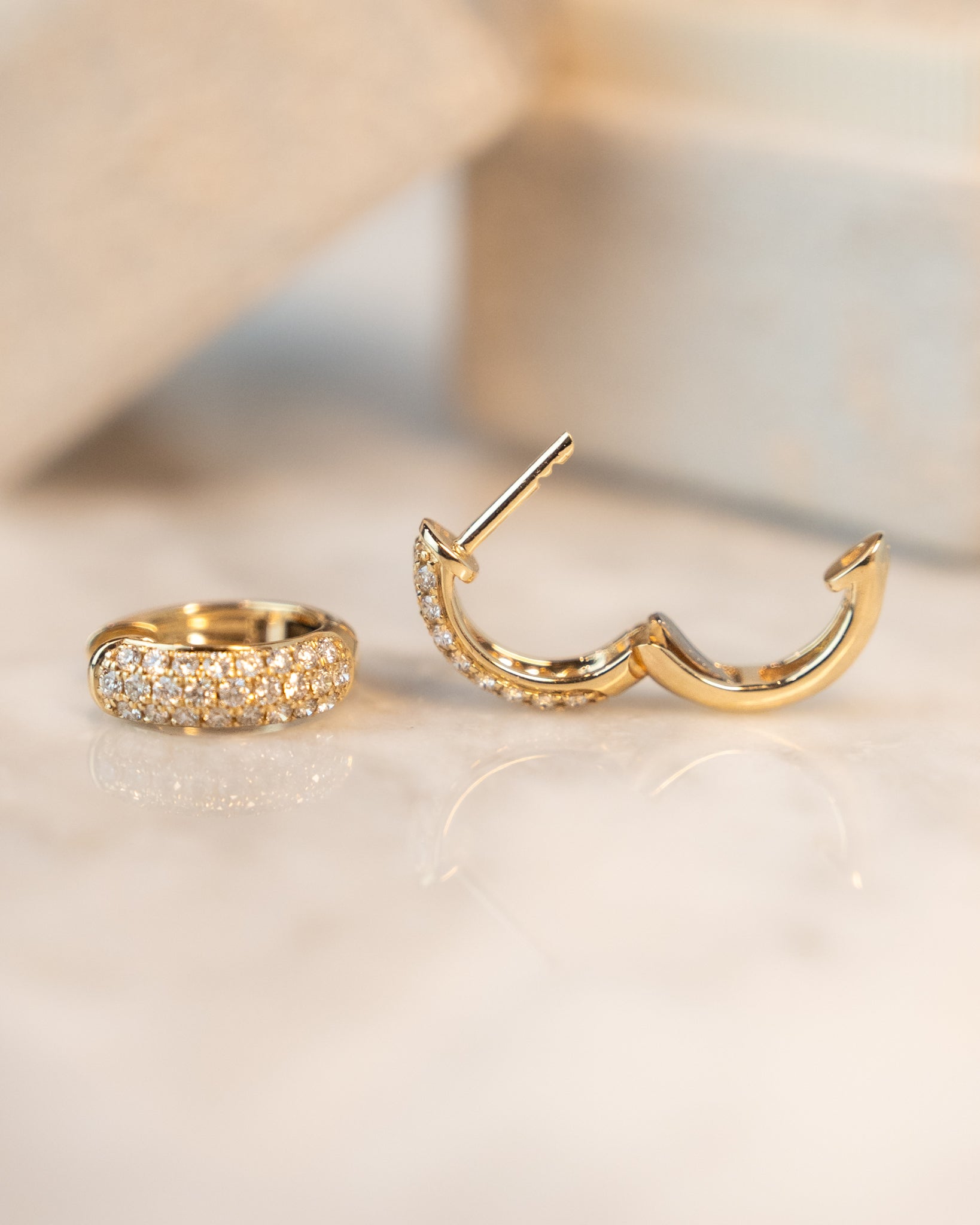 52 Pave Diamond Huggie Hoops 14k Yellow Gold – Filigree Jewelers
