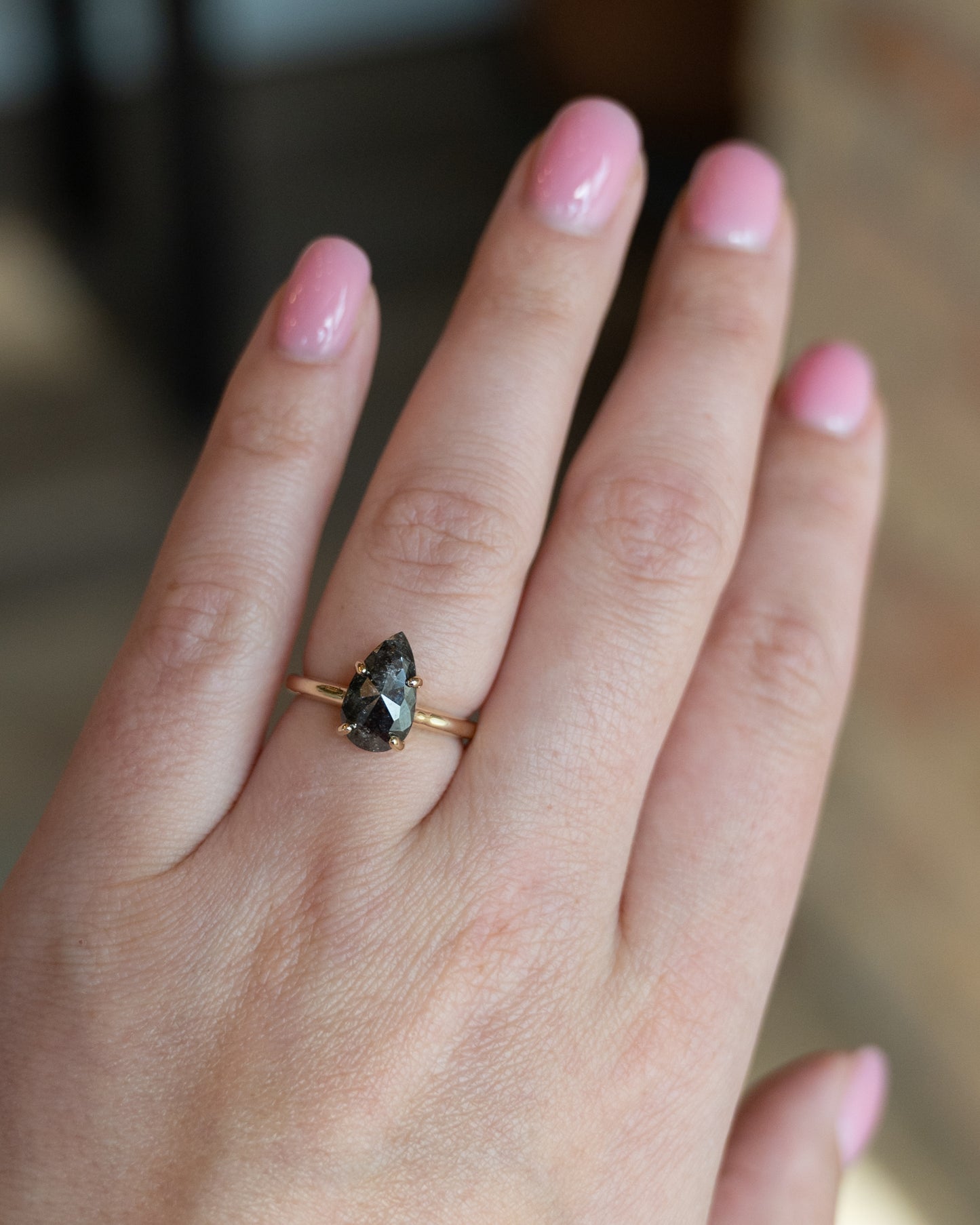 2.71 Pear Shaped Rose Cut Engagement Ring in 14k