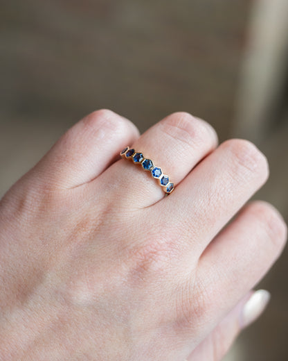 1.23 Hexagon Blue Sapphire Band in 14k Yellow Gold