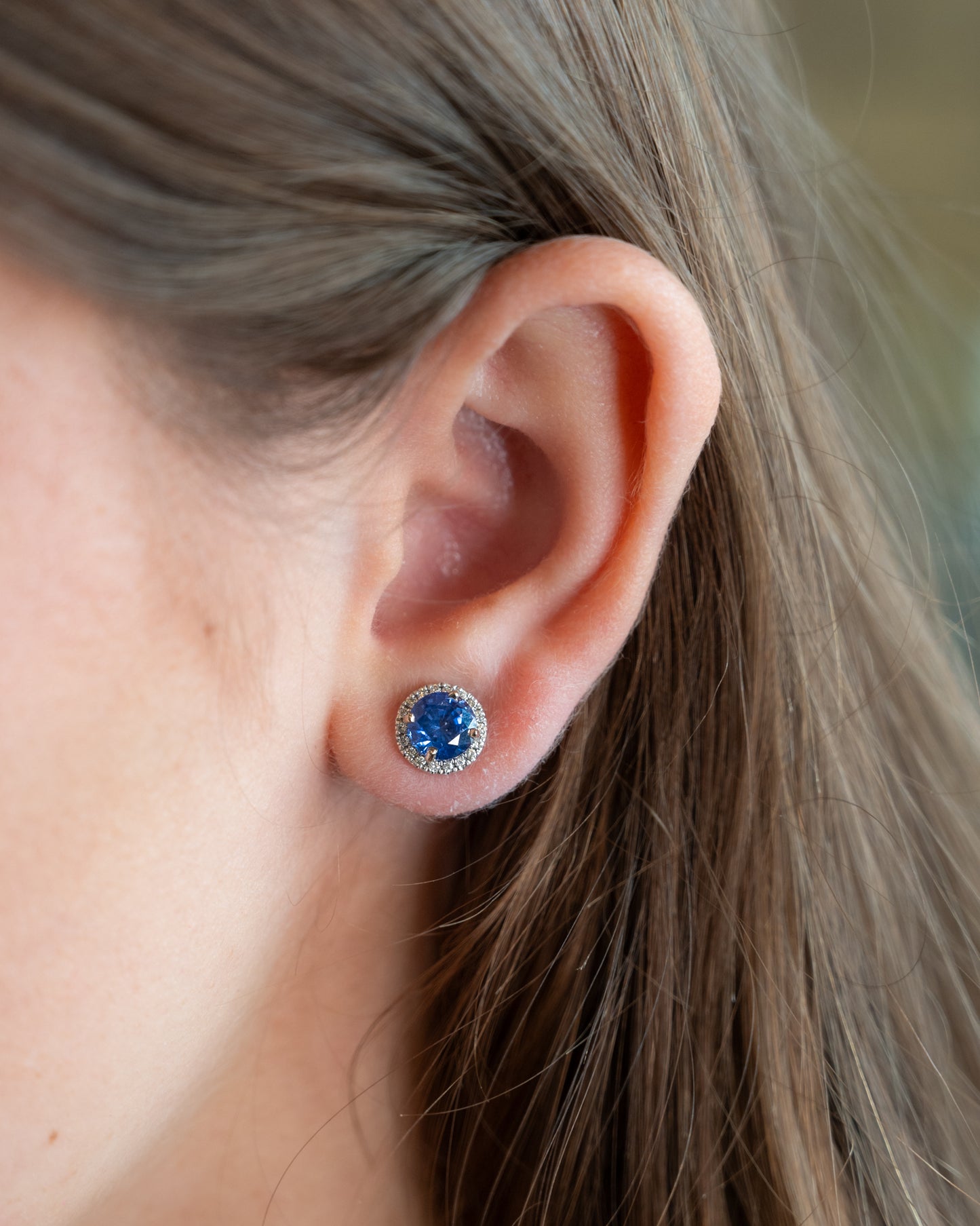 2.88 Blue Sapphire & Diamond Stud Earrings in 14k