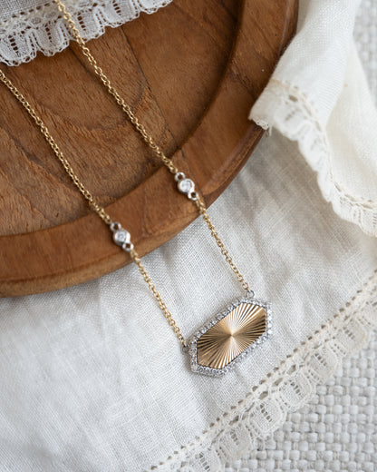 .28 Diamond Hexagon Pendant Necklace in 14k Yellow Gold