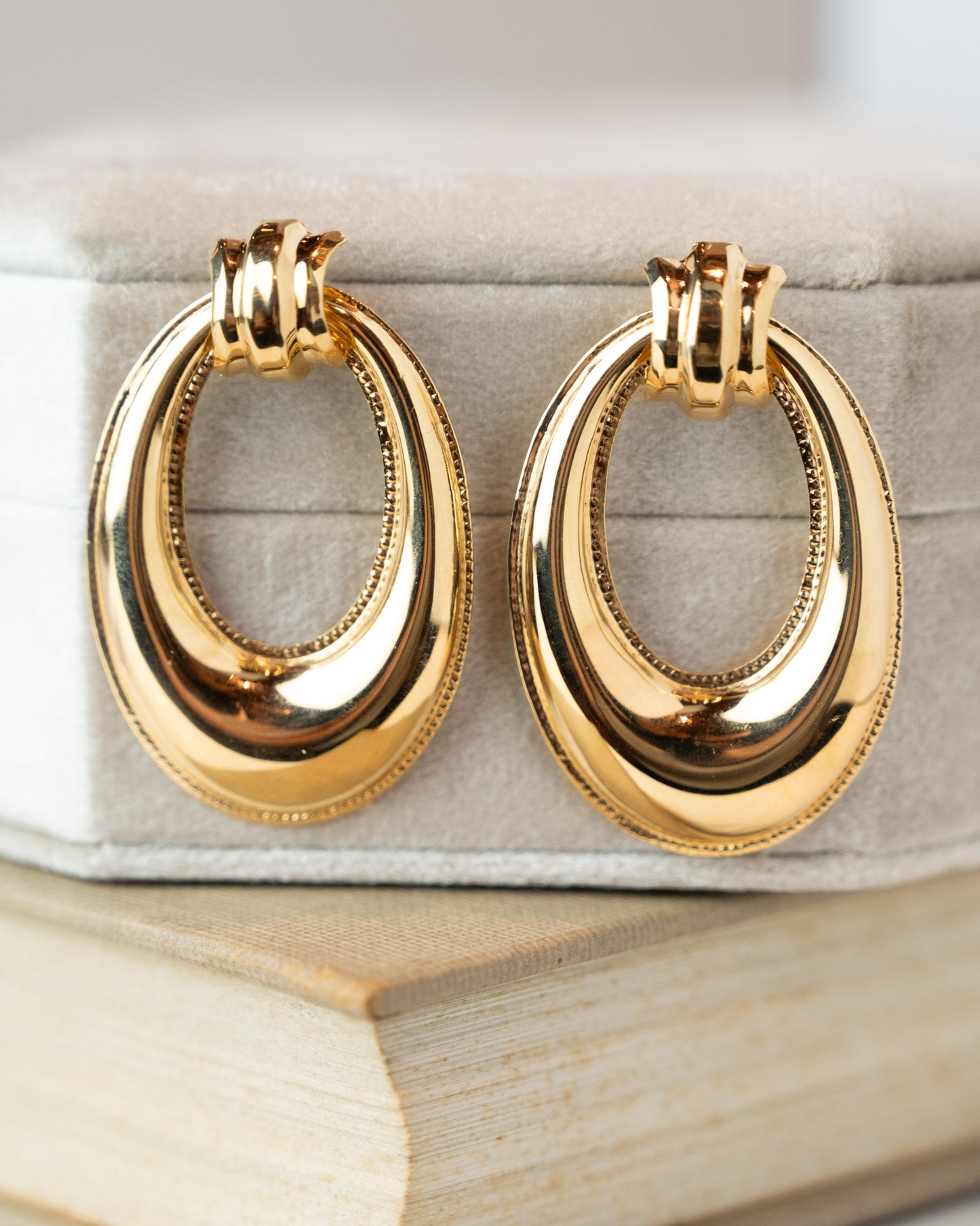 Door Knocker Puffy Oval Earrings in 14k