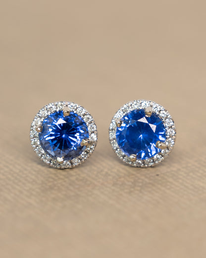 2.88 Blue Sapphire & Diamond Stud Earrings in 14k