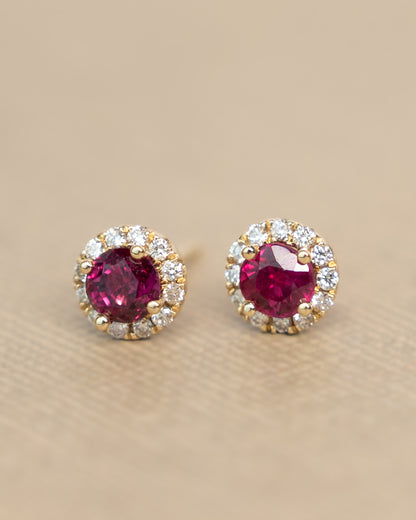 1 Carat Ruby & Diamond Earring Studs in 14k