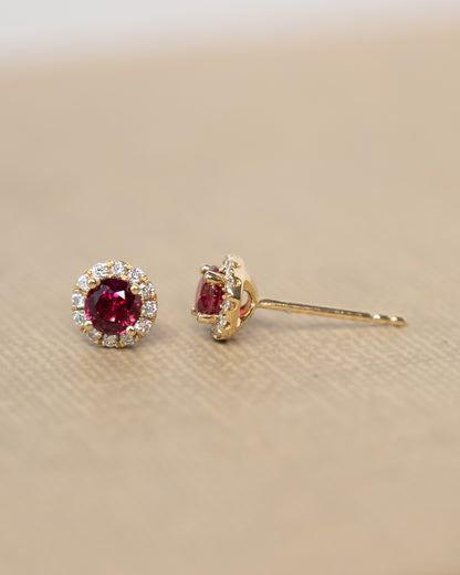 1 Carat Ruby & Diamond Earring Studs in 14k