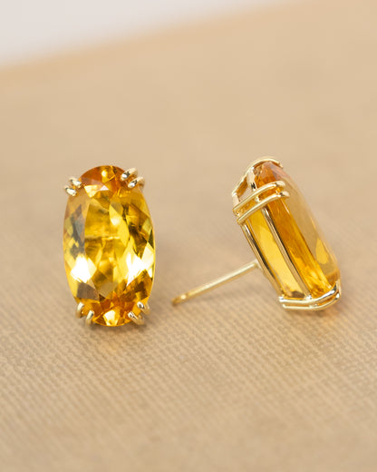 11.22 Oval Citrine Large Stud Earrings in 14k