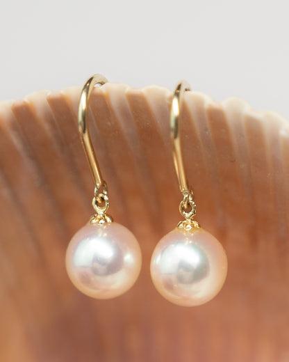 Pearl Drop Earrings in 14k Yellow Gold