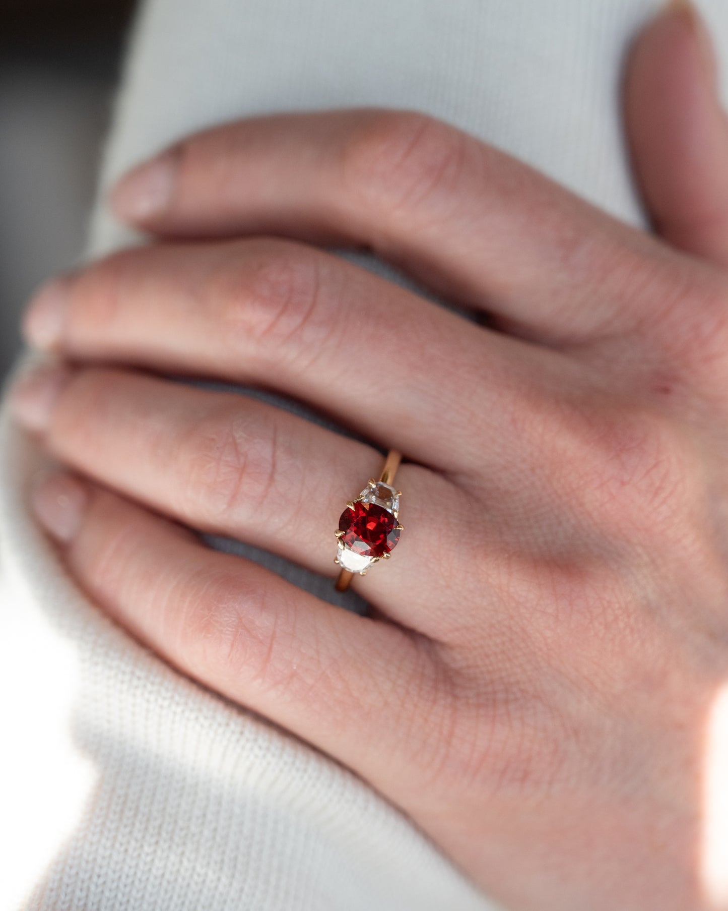 1.27 Spinel Three Stone Engagement Ring in 18k