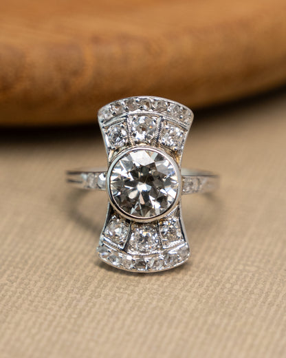 2.13 Antique Art Deco Diamond Cocktail Ring in 14k
